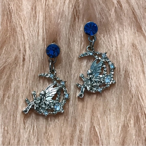 Hot Topic Jewelry - Fairy Sitting on the Moon Blue Stud Earrings